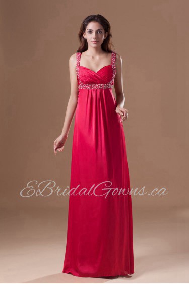 Chiffon Straps Column Dress with Embroidery