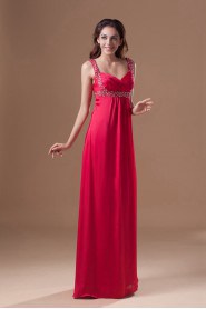 Chiffon Straps Column Dress with Embroidery