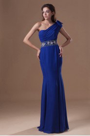 Chiffon Asymmetrical Sheath Dress with Embroidery