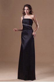 Satin One Shoulder Sheath Dress with Embroidery