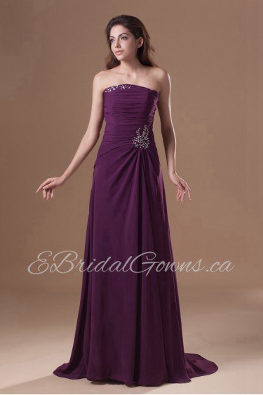Chiffon Strapless Column Dress with Embroidery
