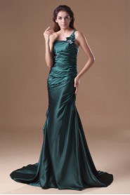 Satin One Shoulder Sheath Dress with Embroidery