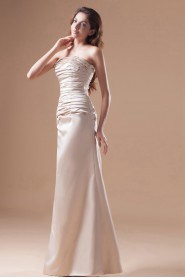 Satin Strapless A Line Dress with Directionally Ruched Bodice