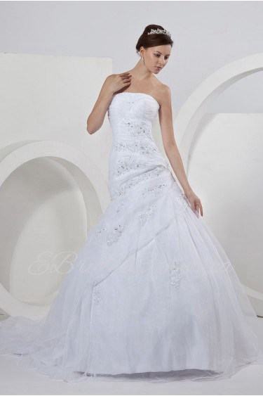 Satin Organza Strapless Mermaid Dress Ruffle