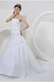 Satin Organza Strapless Mermaid Dress Ruffle