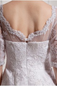 Lace and Satin Sweetheart A-Line Dress with Half-Sleeves