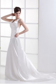 Charmeuse U-Shaped Neckline Floor Length A-Line Dress with Embroidery Ruffle
