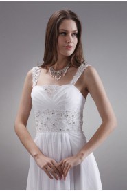 Satin and Chiffon Straps Neckline A-line Dress with Beaded