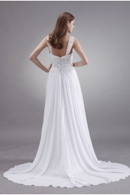 Satin and Chiffon Straps Neckline A-line Dress with Beaded