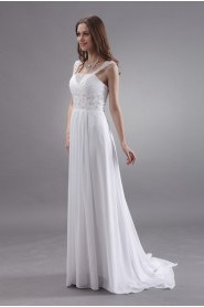 Satin and Chiffon Straps Neckline A-line Dress with Beaded