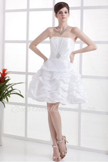 Taffeta Strapless Short Dress with Rhinestone and Ruffle