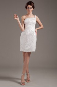 Yarn One-Shoulder Short Dress with Embroidery