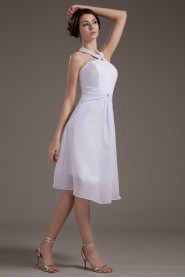 Satin Halter Neckline Short A-line Dress with Embroidery