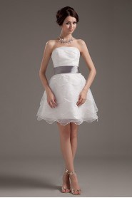 Yarn Strapless Short Dress with Sash and Ruffle