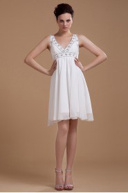 Chiffon V-Neckline Short Dress with Embroidery