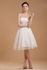 Satin and Lace Strapless Short A-line Dress with Embroidery 