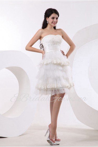 Yarn Strapless Short A-line Dress with Embroidery 