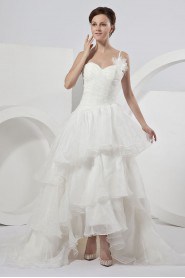 Organza Sweetheart A-line Dress with Ruffle and Flower