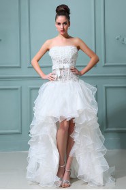 Satin Strapless Ball Gown with Embroidery and Ruffle