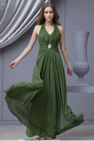 Chiffon Halter Neckline Floor Length Column Dress with Embroidery