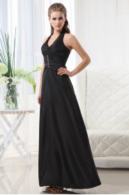 Taffeta Halter Neckline Floor Length A-line Dress with Beaded