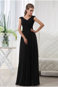 Chiffon V-Neckline Floor Length A-line Dress with Hand-made Flower