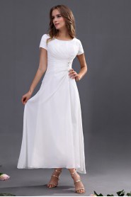 Chiffon Round Neckline Ankle-Length A-line Dress with Short Sleeves