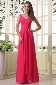 Chiffon V-Neckline Floor Length A-line Dress