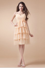 Chiffon Spaghetti Straps Short Dress with Hand-made Flower