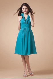 Chiffon V-Neckline Short A-line Dress with Drape