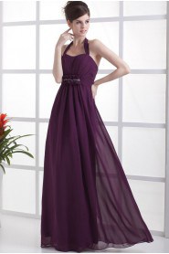 Chiffon Straps Neckline Floor Length Column Dress with Ruffle