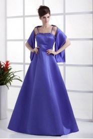 Satin Spaghetti Straps Floor Length Ball Gown Dress with Embroidery 