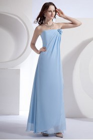 Satin and Chiffon Strapless Ankle-Length Empire Dress with Handmade Flower