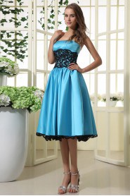 Taffeta and Lace Strapless Short Dress with Ruffle