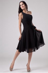 Satin and Chiffon One-Shoulder Short Dress