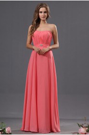 Chiffon Scoop Neckline Floor Length Column Dress with Embroidery