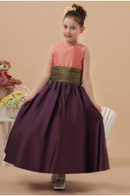 Taffeta Jewel Neckline Ankle-Length Ball Gown Dress with Bow