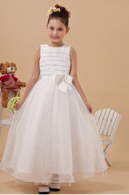 Yarn Jewel Neckline Ankle-Length Ball Gown Dress with Bow