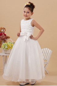 Yarn Jewel Neckline Ankle-Length Ball Gown Dress with Bow