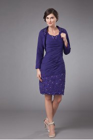 Chiffon Scoop Neckline Short Sheath Dress with Beaded and Jacket