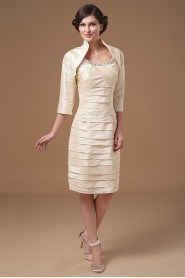 Taffeta Scoop Neckline Short Sheath Dress with Beaded Ruffle and Jacket