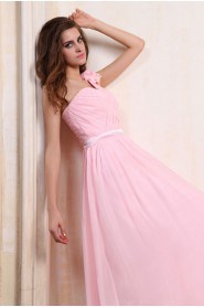 Chiffon One-Shoulder Ankle-Length A-line Dress with Ruffle