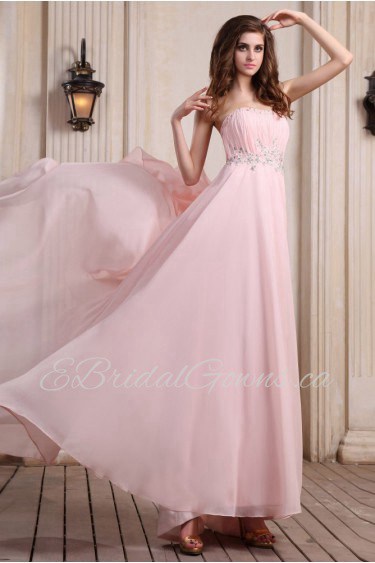Chiffon Scoop Neckline Floor Length Column Dress with Beaded and Ruffle