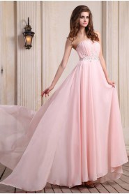 Chiffon Scoop Neckline Floor Length Column Dress with Beaded and Ruffle