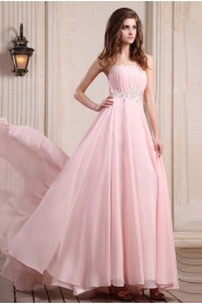 Chiffon Scoop Neckline Floor Length Column Dress with Beaded and Ruffle