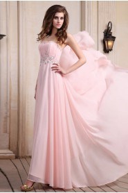 Chiffon Scoop Neckline Floor Length Column Dress with Beaded and Ruffle