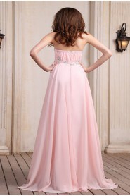 Chiffon Scoop Neckline Floor Length Column Dress with Beaded and Ruffle