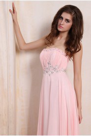 Chiffon Scoop Neckline Floor Length Column Dress with Beaded and Ruffle