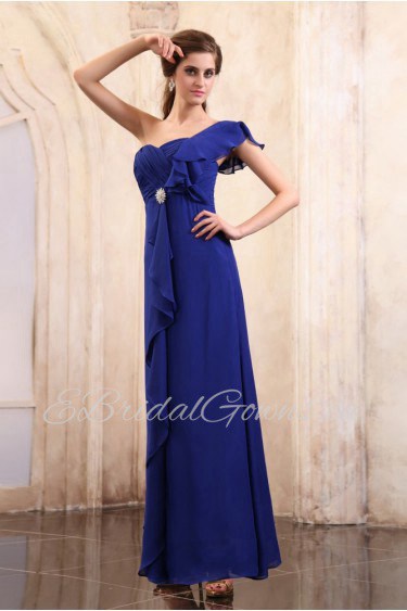 Chiffon One-Shoulder Floor Length Column Dress with Ruffle