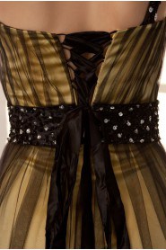 Satin and Grenadine One-Shoulder Floor Length A-Line Dress